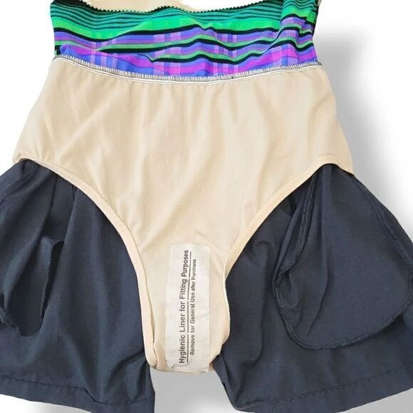 NEW Vintage 80s Talbots Striped Plaid Swim Romper with Attached Shorts Size 12 - Picture 8 of 13